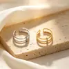 Anel Versátil de Aço Inoxidável Geométrico com Cravação de Diamantes CNC Vazado de Camada Dupla Aberto Empilhável Estilo Coreano e Japonês para Mulheres Anel de Aço Titânio