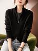 Otoño Nuevo Cuello Pequeño Diseño con Doble Cremallera Sentido Cárdigan de Punto de Lana para Mujer Chic Nicho Manga Larga Hombro Ropa Exterior