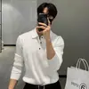 Suéter tipo polo para hombre estilo Old Money, Cuello camisero, Tejido de punto a rayas de manga larga de alta gama para negocios, Otoño e Invierno, Venta al por mayor de fábrica transfronteriza