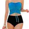 Nuevo Traje de Baño de Cintura Alta con Cordón y Abertura para Mujer, Top Tubo, Cuello Halter, Aspecto Sexy Adelgazante, Traje de Baño para Resort, Aguas Termales, Playa