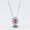 Pag&Mag Collar con Colgante Incrustado de Piedra Preciosa Rojo Rosa de Plata de Ley S925 Europeo y Americano para Mujer, Cadena de Clavícula de Lujo Ligero con Diamantes Completos Vintage