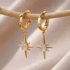 Pendientes de Estrella de Ocho Puntas con Circonita Incrustada Estilo Retro de Lujo Ligero Transfronterizos Pendientes Solares Diseño de Nicho Simples y Versátiles Venta al por Mayor