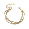 Pulsera de Acero Inoxidable de Tres Capas con Cuentas Redondas de Serpiente, Estilo Apilado Multicapa, Acero de Titanio a la Moda, Chapada en Oro Real de 18K, Venta al por Mayor