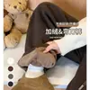 Pantalones de Arroz Glutinoso Color Café con Forma de Plátano para Mujer, Otoño e Invierno 2025 Nuevos de Cintura Alta Casual Sueltos Adelgazantes Forrados de Polar de Pierna Ancha