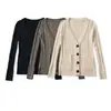 A1065-26 Cardigan de Punto de Manga Larga con Botones Dobles de Bolsillo Retro, Cuello en V, Ajuste Delgado, Estilo Coreano de Otoño, Ropa Exterior, Capa Base