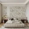 Papel de Parede Floral Estilo Americano com Pequenas Peônias, Rosas, Girassóis e Outras Flores; Tecido para Parede de Cabeceira Estilo Francês de Alto Padrão