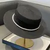Elegante Sombrero de Copa Plana Estilo Francés 2026 Nuevo Sombrero de Sol Elegante de Paja con Perlas de Verano para Mujer