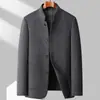 Casaco de Lã Masculino 2026 Outono/Inverno Espessado Gola Zhongshan Abotoado Casual de Negócios Comprimento Médio Jaqueta de Lã Dupla Face