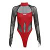 Estilo europeo y americano transfronterizo 2023 otoño nueva ropa de mujer color sólido corte ajustado moda callejera cuello redondo manga larga malla mono