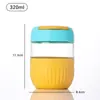 Taza de Vidrio de Moda para Doble Bebida con Popote, Taza de Agua Linda Estilo Ins con Tapa Rebotante, Taza Mini Portátil para Exteriores