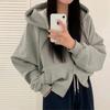 Sudadera con capucha y doble cremallera gruesa estilo perezoso coreano de otoño Dongdaemun para mujer