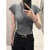 Camiseta de mujer de manga corta, color liso, cuello redondo, nuevo estilo de verano, top de punto sexy con calados, corte ajustado y estilizado, top corto