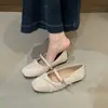 Versão em pele de ovelha~Sapatos Mary Jane quadrados, gentis e elegantes, com uma única tira e laço, sapatos rasos de salto baixo estilo francês