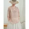 Camisa de Algodón y Lino con Bordado Pesado Vintage para Mujer, Nuevo Estilo Verano 2025, Ligera, Corte Amplio, Adelgazante, Elegante Top Jersey de Cuello Redondo