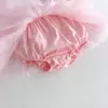 Vestido de Manga Bufante para Meninas Verão Malha Doce Bolinhas Princesa Ha Roupas Bebê Um Ano Vestido Descartável Saia de Bolo