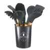 Conjunto de Utensílios de Cozinha de Silicone 11 Peças Barril de Armazenamento Cozimento Antiaderente Cabo de Madeira Utensílios de Cozinha de Silicone Colher e Espátula Utensílios de Cozinha