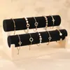 Soporte de Exhibición de Pulseras de Madera Maciza de Tres Capas Soporte de Exhibición de Almacenamiento de Accesorios para Pulseras, Relojes y Joyería Adorno de Barra Redonda de Terciopelo