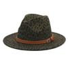 Sombrero de copa de moda europeo y americano con estampado de leopardo Sombrero de jazz Otoño e Invierno sombrero de fieltro de lana de venta caliente transfronteriza sombrero de copa de jazz de ala plana