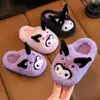 Chinelos de algodão infantis para outono e inverno, sapatos peludos caseiros internos de desenho animado para meninas, pantufas quentes de pelúcia para bebês meninos