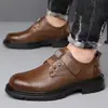 Nuevos Zapatos de Piel 2025 con Terciopelo y Engrosamiento, Zapatos de Piel Cálidos y Versátiles para Negocios Casuales con Cordones, Suelas Suaves, Zapatos de Trabajo Bajos para Hombre