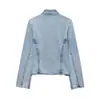 Moda Femenina Transfronteriza Nuevo Producto Estilo Callejero Retro Americano Chaqueta de Mezclilla Lavada con Botones para Ceñir la Cintura 7627047