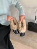 Atacado em Estoque ~ Sapatos Casuais Quadrados de Salto Grosso Peludos Moda Inverno Pelúcia Pequenos Sapatos de Couro Mocassins