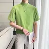 Camiseta base versátil de manga corta para hombre, color sólido, cuello medio alto, de seda helada para verano, corte slim británico, moderna, venta al por mayor transfronteriza