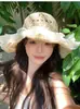 Sombrero de Playa de Encaje para Mujer Verano Sombrero de Sol de Paja Ala Ancha Moda Transpirable Sombrero de Protección Solar