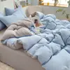Juego de Cama de Cuatro Piezas de Algodón Lavado Engrosado Cepillado Estilo Nórdico Funda Nórdica Sábana Juego de Tres Piezas para Dormitorio de Estudiante Individual 4