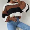 Suéter de Mujer 2025 Otoño e Invierno de Gama Alta con Rayas de Color Contrastante Suéter de Punto Suelto con Cuello Redondo Estilo Perezoso para Mujer