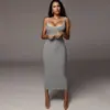 2024 Verão Transfronteiriço Novo Estilo Cor Contrastante Suspensório Longo Sexy Exposto Mochila Quadril Magro Elegante Vestido Roupas Femininas
