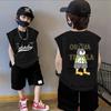 Colete de Menino Colete de Verão Simples de Algodão Puro para Bebê Roupa Exterior Infantil Camiseta de Verão sem Mangas Camiseta de Verão na Moda T
