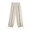 ZA Europa Transfronteriza Comercio Exterior Ropa de Mujer AliExpress Venta Caliente Top con Cuello en V y Cordón para Atar Conjunto de Pantalones de Pierna Ancha