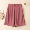 Shorts de Verão Casuais de Seda Gelo para Mulheres Novos Cintura Alta Soltos Chiffon Modelador Look Fino A-Line Perna Larga Comprimento Médio