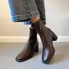 Versão em Couro de Vaca ~ Botas Curtas de Salto Alto em Couro Genuíno Pequenas para Mulheres, Botas da Moda de Salto Grosso, Botas, Botas Curtas Western Cowboy