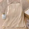 Top de tirantes de verano para mujer, talla grande, corte holgado, casual, lino, sin mangas, con bordado de encaje, top de algodón y lino