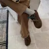 Zapatos Birkenstock Lindos de Punta Redonda Estilo Coreano para Mujer Otoño e Invierno 2025 Nuevos de Cuero Genuino Suela Suave Zapatos de Felpa y Piel Punta Cerrada Medias Zapatillas