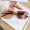 Moda Europea y Americana Nuevas Gafas de Sol Fotocromáticas sin Marco y Borde Cortado, Elegantes Gafas de Sol Estilo Calle de Gama Alta con Patillas de Grano de Madera, Gafas de Moda
