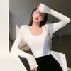 Top casual para mujer de primavera 2026, nuevo, corte ajustado, cuello en U, para estudiante, camiseta fina de manga larga para chicas a la moda