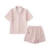 Conjunto de Shorts de Algodón sin Estampado de Manga Corta para Pareja para Hombres y Mujeres, Ropa de Casa de Cuadros Pequeños, Pijama Casual que se Puede Usar Afuera