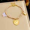 Moda Transfronteriza Estilo Bohemio Cuerda Trenzada de Color Contrastante Pulsera con Colgante Cuadrado Redondo Flor Mariposa Grabado Chapado en Oro
