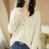Comercio exterior transfronterizo, nueva colección primavera/otoño: Cárdigan de punto de manga larga, liso, suave y cómodo, con cuello en V, elegante prenda exterior lisa para mujer