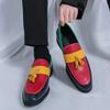 Zapatos de Hombre Transfronterizos Talla Grande Zapatos de Mendigo Contrastantes Mocasines Slip-On Zapatos de Cuero con Sonrisa Abierta Colorido Retro de Moda Zapatos con Borlas