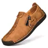 Em Estoque Novos Sapatos Casuais Slip-On Transfronteiriços para Homens, Sapatos de Couro com Zíper de Tamanho Grande, Mocassins Preguiçosos Feitos à Mão de Tamanho Grande para Comércio Exterior