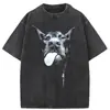 Camiseta de Hombre Estampado de Perro con Letras Góticas Hip Hop Streetwear Punk Verano Vintage Lavada Oversize Top