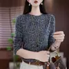 Camiseta floral de manga longa estilo chinês retrô, nova coleção de outono, elegante e de corte solto, que rejuvenesce, top moderno e versátil para mulheres de meia-idade