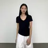 Camiseta Nantao de Manga Corta con Cuello en V para Mujer 2026 Nuevo Estilo Ajustada Ceñida a la Cintura Efecto Plisado Adelgazante Sencilla Capa Base