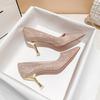 Saltos Altos Dourado Champagne e Prata para Mulheres Primavera 2023 Design Elegante Lady Stiletto Nicho Sapatos de Casamento