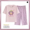 Pijama de Verão para Mulheres 2025 Novo Verão Algodão Puro Fino Redutor de Idade Calça Cropped Manga Curta Conjunto de Roupa de Casa Feminino