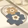 Alfombrilla de suelo floral de tierra de diatomeas estilo ins para baño/inodoro, absorbente de agua, secado rápido, resistente a la suciedad, antideslizante, alfombrilla suave para pies